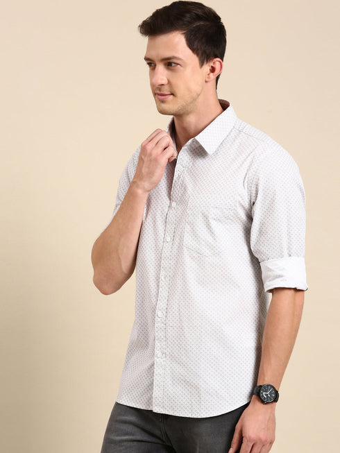 White Printed Full Sleeves Shirt